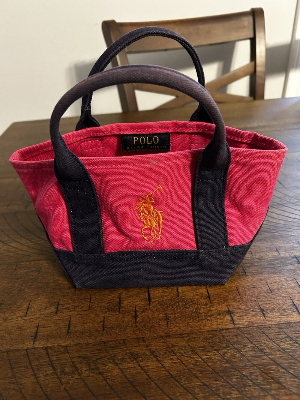 RALPH LAUREN NWOT Polo Hot Pink & Navy Blue Canvas Mini Tote Bag